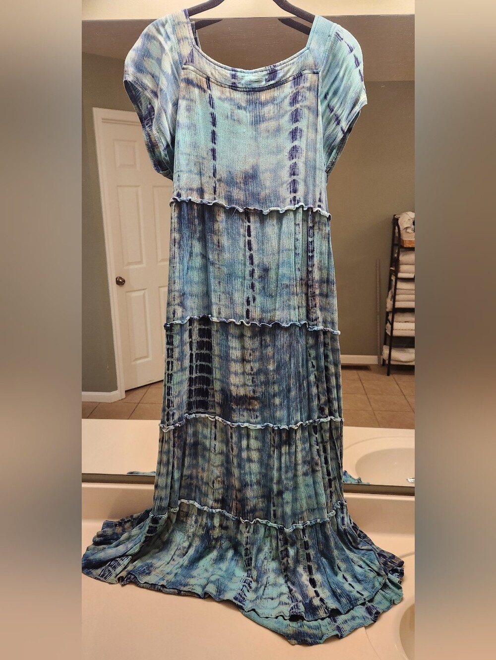 NATURAL LIFE Blue Tie-Dye Tiered Maxi Dress Size L Flattering Fit - Picture 6 of 11
